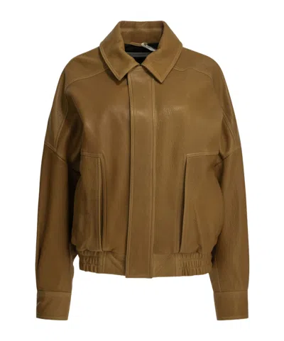 Nour Hammour Long-sleeved Leather Jacket In Brown