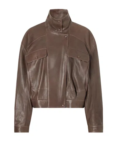 Nour Hammour Quincy Paneled Leather Jacket In Brown