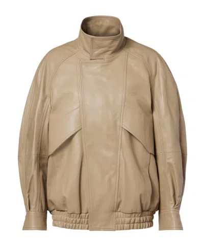 Nour Hammour Long-sleeved Leather Jacket In Neutral