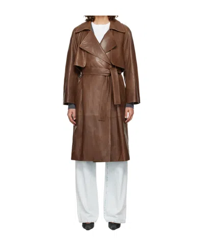 Nour Hammour Long-sleeved Trench Coat In Brown