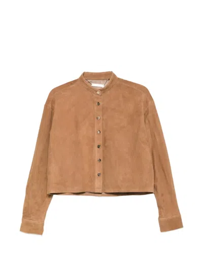 Nour Hammour Lucien Long-sleeve Suede Jacket In Brown