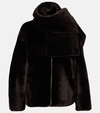 Nour Hammour Lyra Scarf-detail Shearling Jacket In Brown