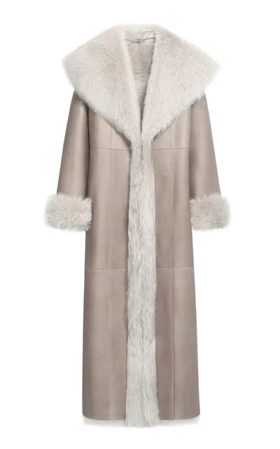 Nour Hammour Marlene Lambskin Shearling Trench In Light Grey