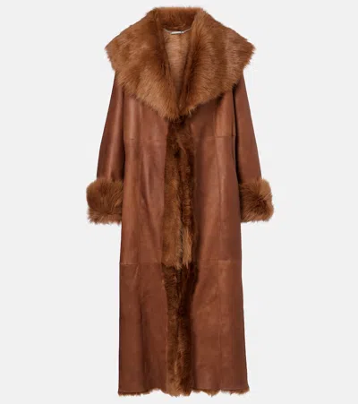 Nour Hammour Marlene Shearling-lined Suede Coat In Burgundy