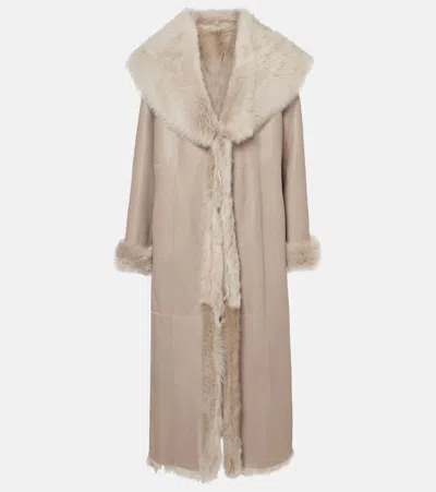 Nour Hammour Marlene Shearling-lined Suede Coat In Grey