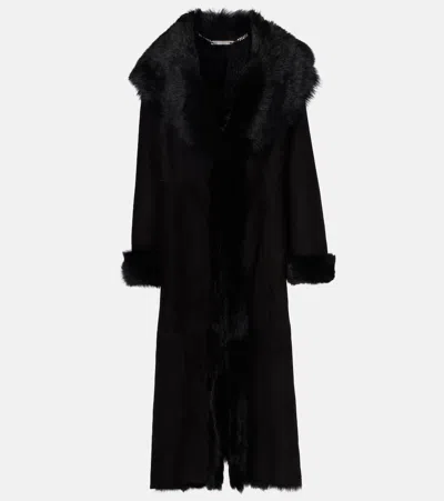 Nour Hammour Marlene Shearling-trimmed Suede Coat In Black