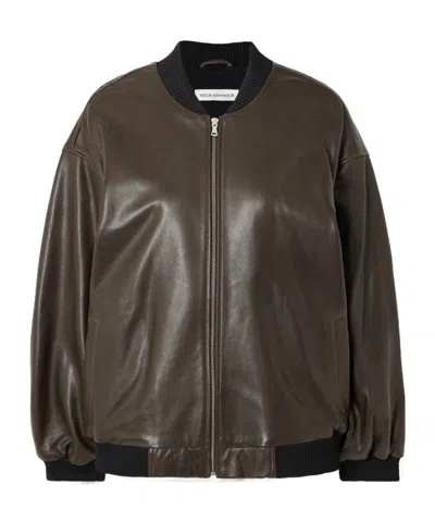Nour Hammour Marly Leather Bomber Jacket In Brown
