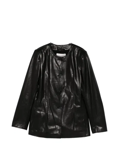 Nour Hammour Maud Button-up Leather Jacket In Black