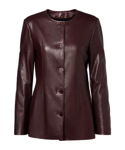 Nour Hammour Maud Leather Jacket In Burgundy