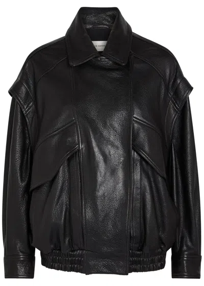 Nour Hammour Micah Grained Leather Jacket In Black