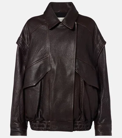 Nour Hammour Micah Leather Bomber Jacket In Brown
