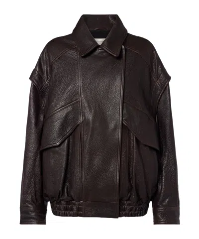 Nour Hammour Micah Zip-up Leather Jacket In Brown