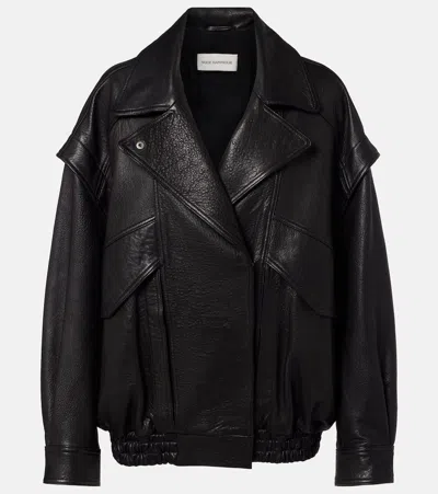 Nour Hammour Micah Oversized Paneled Textured-leather Jacket In Black