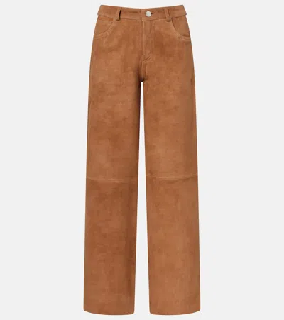 Nour Hammour Milo Suede Wide-leg Pants In Brown