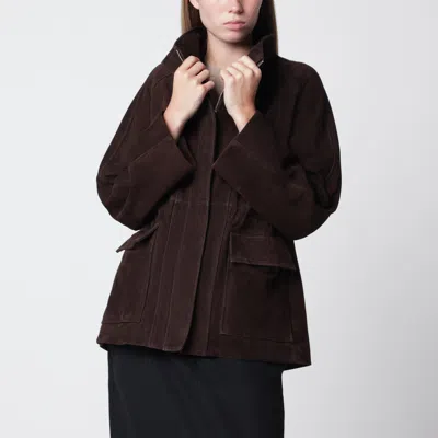 Nour Hammour Mocha Brown Quai Fluid Suede Jacket
