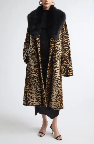 Nour Hammour Nina Genuine Shearling Coat In Animal Print