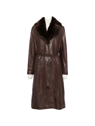 Nour Hammour Niven Fur-collar Leather Coat In Brown