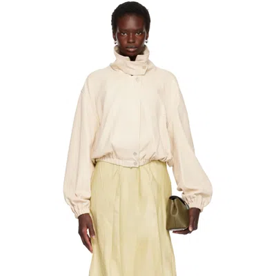 Nour Hammour Off-white Pia Leather Bomber Jacket In Ivory