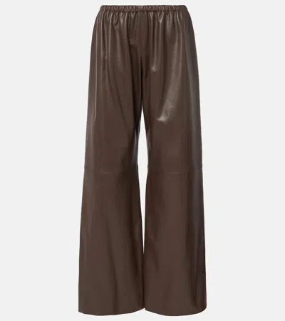 Nour Hammour Olan Leather Wide-leg Pants In Brown