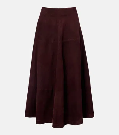 Nour Hammour Opera Leather Maxi Skirt In Burgundy