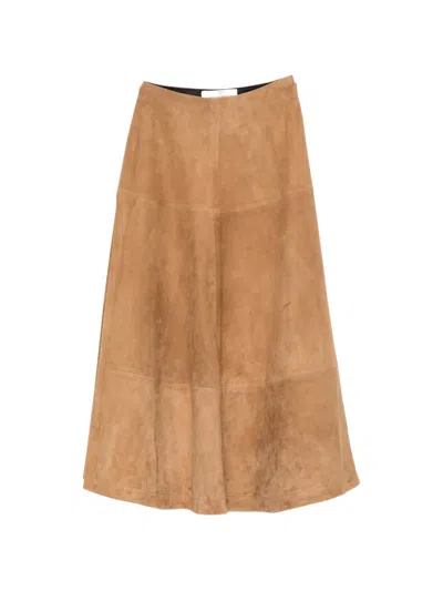 Nour Hammour Opera Panelled Midi Skirt In Brown
