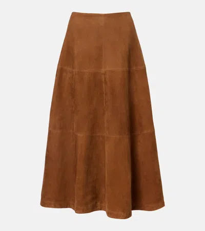 Nour Hammour Opera Suede Maxi Skirt In Brown