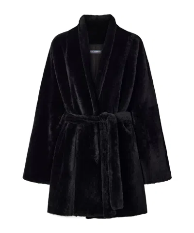 Nour Hammour Paneled Shearling Coat In Black
