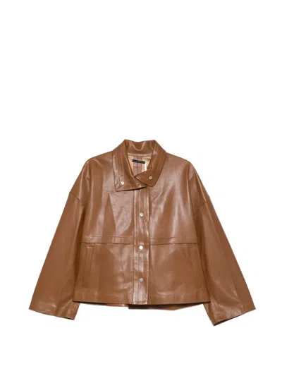 Nour Hammour Park Leather Collar Jacket In Brown