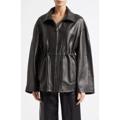 Nour Hammour Passage Relaxed Fit Leather Jacket In Black