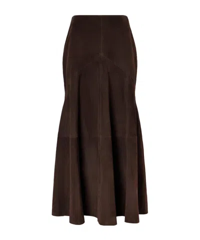 Nour Hammour Garnier Paneled Suede Midi Skirt In Brown