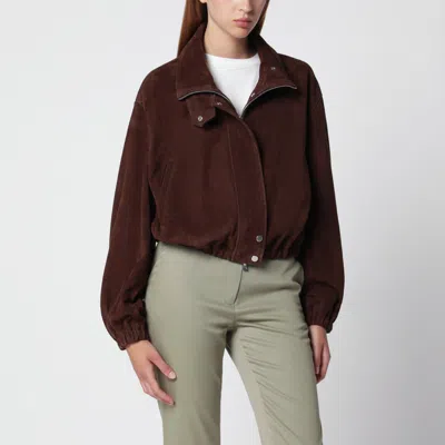 Nour Hammour Pia Bomber Jacket In Acajou Brown Suede Leather