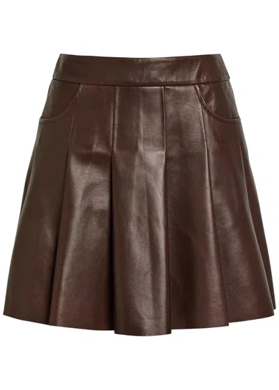 Nour Hammour Pleated Leather Mini Skirt In Brown