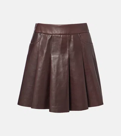 Nour Hammour Pleated Leather Miniskirt In Brown