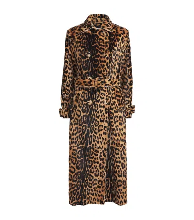 Nour Hammour Ponyhair Leopard Tate Overcoat In Brown
