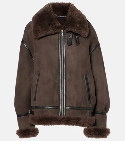 Nour Hammour Portia Shearling-trimmed Suede Biker Jacket In Grey