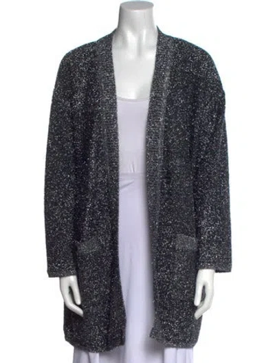 Pre-owned Nour Hammour Printed V-neck Sweater In Silver