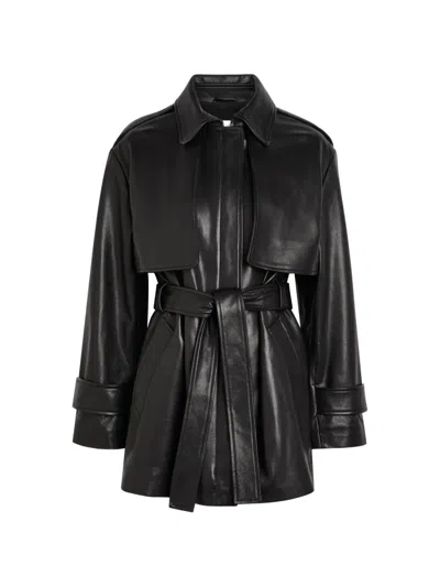 Nour Hammour Priya Belted Paneled Leather Jacket In Black