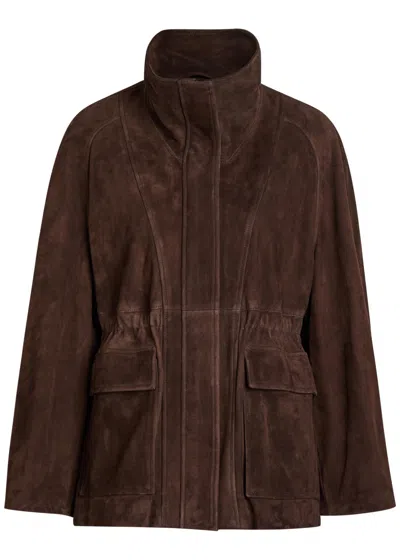 Nour Hammour Quai Funnel-neck Suede Jacket In Brown