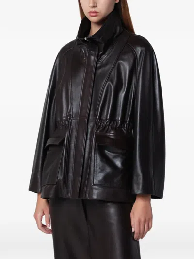 Nour Hammour Quai High-neck Leather Jacket In Black