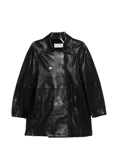 Nour Hammour Quinn Double-breasted Leather Coat In Black