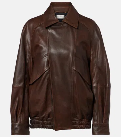 Nour Hammour Rafe Leather Bomber Jacket In Brown
