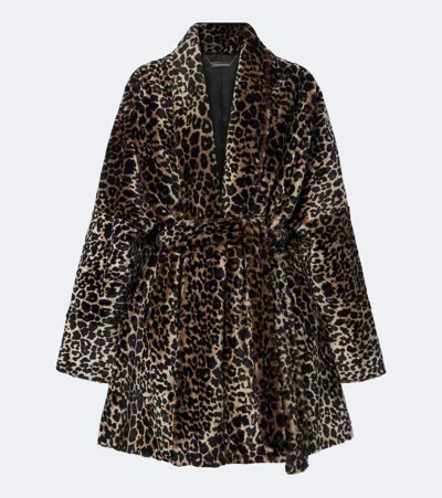 Nour Hammour Raquel Leopard-print Shearling Wrap Coat In Brown
