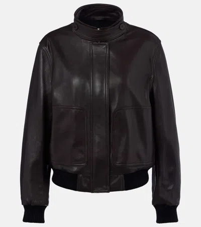 Nour Hammour Rios Ribbed Leather Jacket In Brown