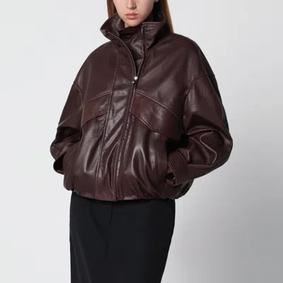 Nour Hammour Roland Ebony Brown Leather Bomber Jacket