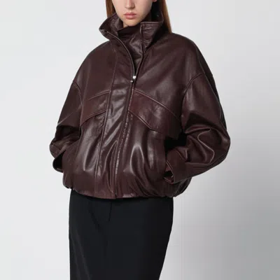 Nour Hammour Roland Ebony Brown Leather Bomber Jacket