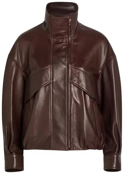 Nour Hammour Roland Funnel-neck Panelled Leather Jacket In Brown