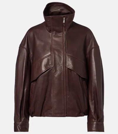 Nour Hammour Roland Leather Bomber Jacket In Brown