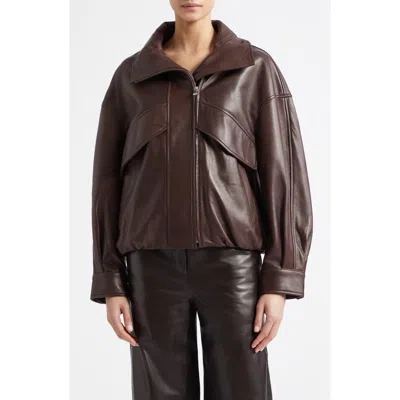 Nour Hammour Roland Funnel-neck Panelled Leather Jacket In Brown