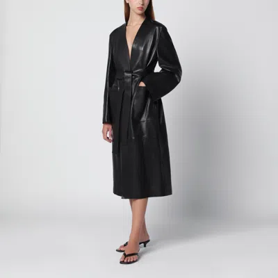 Nour Hammour Ruelle Belted Coat In Smooth Black Leather