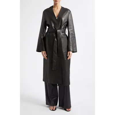 Nour Hammour Ruelle Smooth Leather Coat In Black